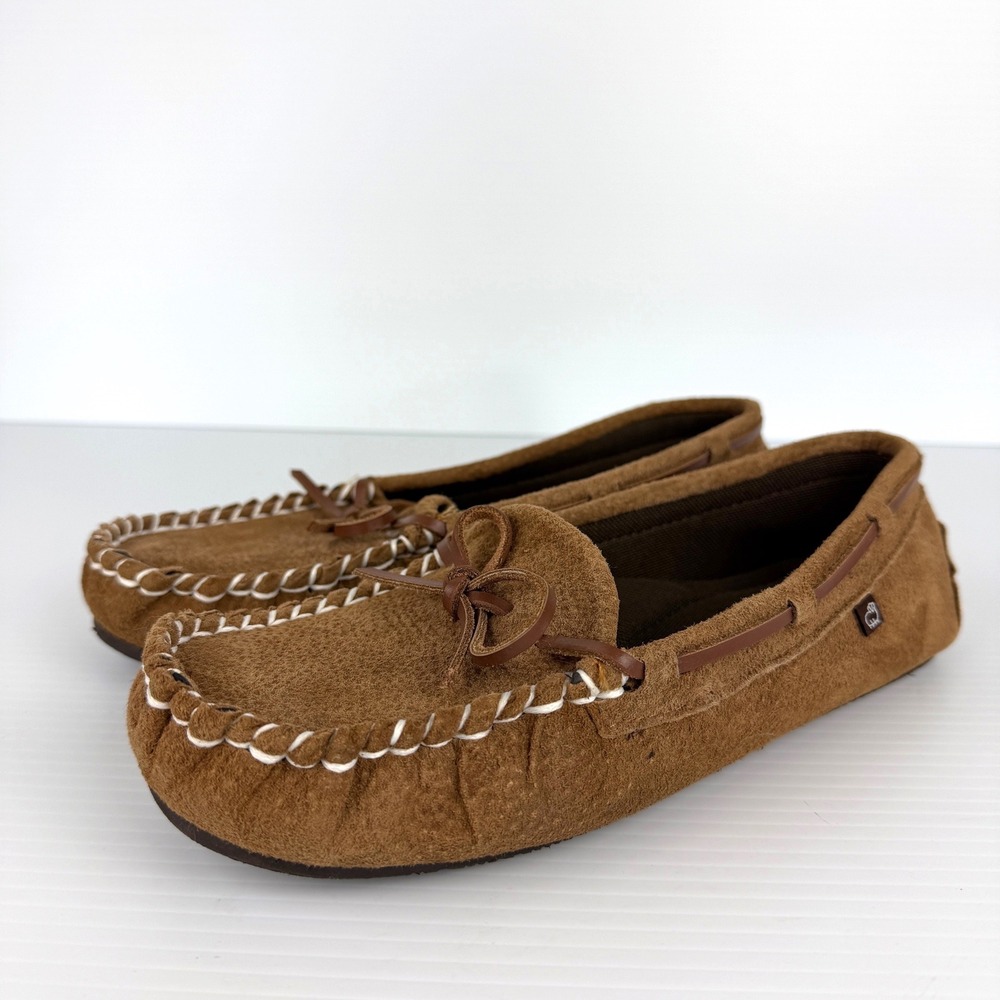 Lamo Womens Moccasin Slippers Chestnut Brown Suede Whipstitch Size 9.5 Comfort - Picture 3 of 13